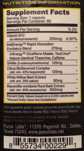 THEATRIM PURUS LABS composição tabela nutricional