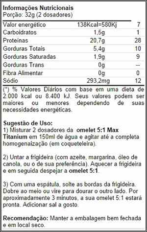 Omelet 5:1 Max Titanium composição