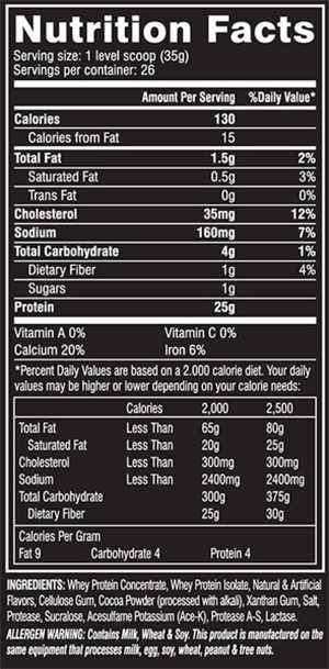 Whey Protein Cor Performance Cellucor tabela nutricional